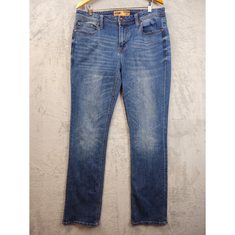Seven 7 Straight Leg Jeans Mens 34x34 (act 36x33.5) Blue Whiskers Denim Stretch